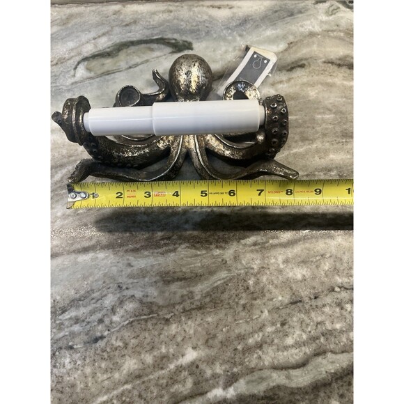 OCTOPUS Nautical Decorative Silver Toned Toilet Paper Holder Bathroom Decor - Picture 4 of 4